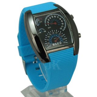 Racing Car Dashboard Design Digital Sport Wrist Watch 6 Color LED Light Unisex