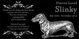Personalized Dachshund Doxie Pet Dog Memorial 12x6 Engraved Granite Grave Marker