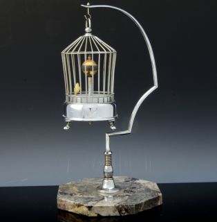 Very RARE Antique Bird Cage Form Singing Musical Automaton Bird Clock