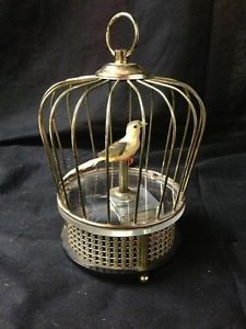 Vintage Animated Singing Bird Music Box in A Brass Colored Cage