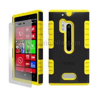 Nokia Lumia 928 Case Black Yellow Hybrid Hard Skin Combo Cover Screen Sticker