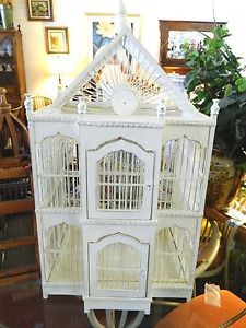Beautiful Antique White Wooden Bird Cage