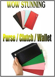 Diva Clutch Coin Purse Wallet Ladies Pink Black Green Red Zip Bags Money Leather
