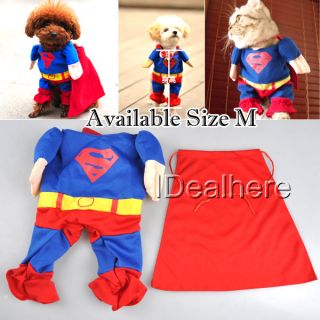 Pet Cat Dog Puppy Cotton Clothes Costumes Superman Suit Size XS s M L XL