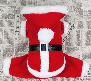 Xmas Santa Fleece Jumpsuit Hoodie Costume Small Dog Cat Pet Puppy Clothes Red