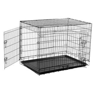 Folding 30" Double 2 Door Dog Cage Pet Crate House Steel Portable Small Black