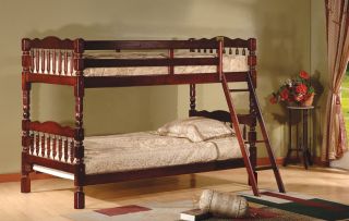 Cherry Finish Wood Spindle Post Design Twin Size Convertible Bunk Bed New