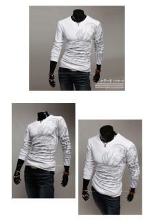 Designer Men's T Shirts Top Tee Slim Fit Printed Thin Dress Casual Long XS s M L