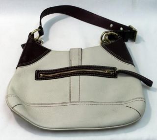 Authentic Leather Coach Purse Beige w Dark Brown Trim Great Pre Owned Bag