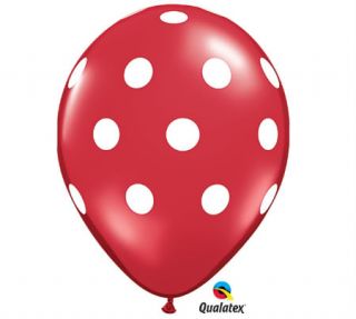 25 Bright Hot Red Polkadot 11" Latex Party Balloons Red White Polka Dots