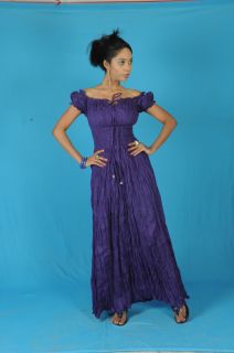 Purple Cotton Peasant Sun Long Maxi Boho Hippie Gypsy Casual Beach Dress s M L