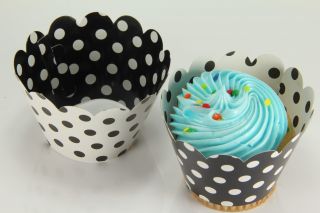 12x Reversible Cupcake Wrappers Wrap Liners Minnie Mousse Black White Polka Dot