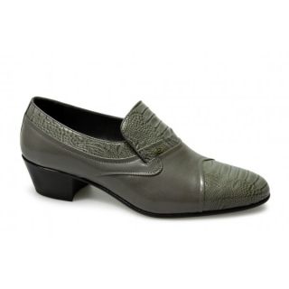 Mens Kiko Hand Made Spanish Soft Leather Reptile Cuban Heel Shoes Grey