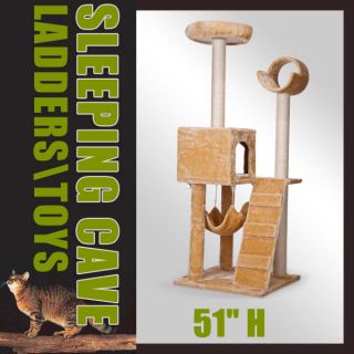 51" Beige Cat Tree House Condo Scratch Post Pet House Scratcher Toys Furniture