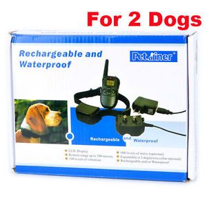 New LCD 100LEVS Rechargeable No Bark Shock Remote Dog Training Collar for 2 Dogs