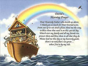 Children's Morning Prayer Poem Print with Noah's Ark Theme