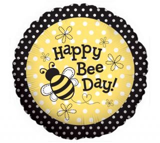 Happy Bee Day Birthday Buzz Bumble Bee 18" Foil Balloon Party Yellow Black Decor