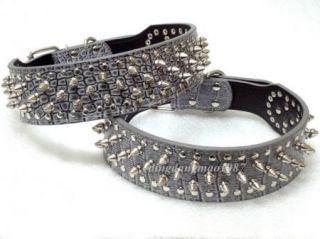 Light Brown Leather Spiked Studded Dog Collars Pitbull Bully Boxer Terrier s XL