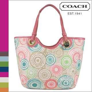 Coach 19184 Beach Print Tote Bag 47320 Large Wristlet Set Pastel Color