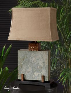 Slate Hammered Copper Square Indoor Outdoor Table Lamp