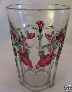 Westmoreland Tumbler Glass Cranberry Green Stain Floral