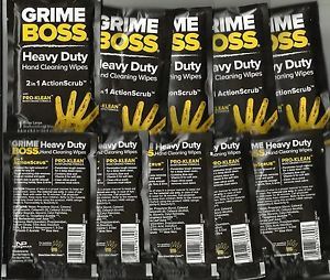 Lot of 10 Grime Boss Heavy Duty Hand Cleaning Wipes XL Individually Wrapped Wipe