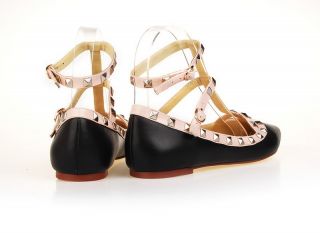 Runway Studded Strappy Pointed Toe Flat Shoes Sandals Pink Black White