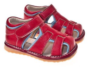 Boy's Children's Infant Toddler Kids Red Blueleather Squeaky Shoe Sandals