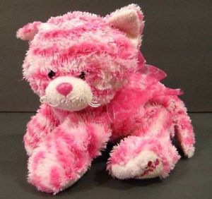9" Pink White Striped Sweetie Cat Kitten Aurora Plush Soft Stuffed Animal Toy B2