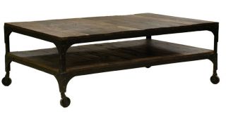 52" Iron Base Old Reclaim Wood and Coffee Table Earth