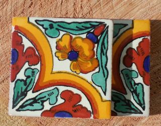 18 Mexican Talavera Pottery 2" Tile Hand Painted Wall Art Kiln Fired Clay CD