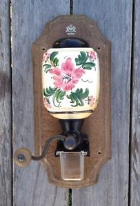 Vintage Zassenhaus Ceramic Wall Mount Coffee Grinder Hand Painted Floral Design