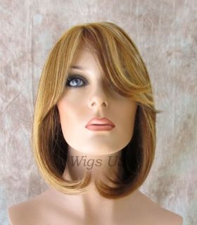 Lace Front Wig Light Auburn Mix Classic Bob Shoulder Length Bangs Womens Wigs