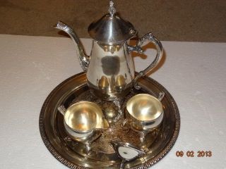 Antique Coffee Tea Set Sheridan Silver on Copper Plate