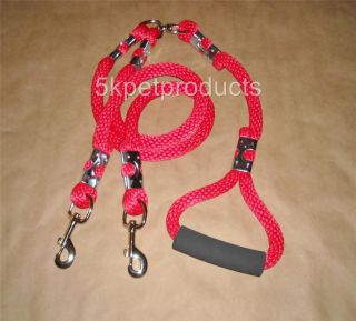 5 8" Rope Double Coupler Dog Leash Comfort Handle 4ft Walk 2 Dogs Large Dogs