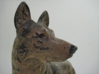 Cast Iron Vintage German Shepherd Dog Doorstop Hubley w Collar Rin Tin Tin