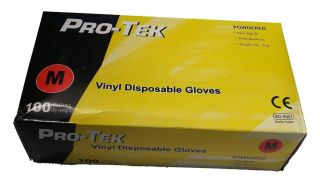 Pro Tek Vinyl Gloves Lightly Powdered Low Powder Disposable Medium 100 Piece Box