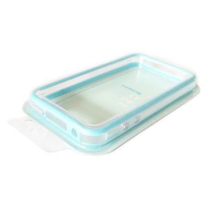 Light Blue Clear Bumper Frame Silicone Case for iPhone 4 4G 4S with Side Button