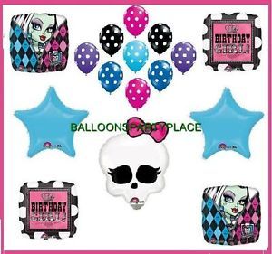 Monster High Birthday Girl Party Supplies Black Balloons Pink Blue Polka Dots