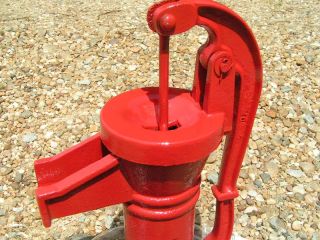 Garden Fountain Cast Iron Water Well Hand Pump Complete Set Red