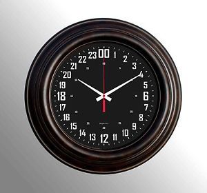 24 Hours 20" Wall Clock Black Face Military Time Continuous Sweep No Tick Tack