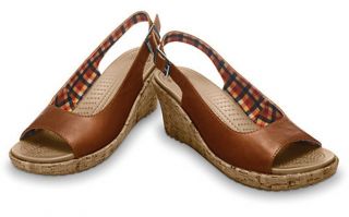 Crocs A Leigh Wedge Cocoa Womens Ankle Strap Size 9 M
