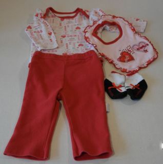 Infant Baby Girl 6 Months 4 PC Outfit Hugs Kisses XOXO Vitamins Baby Red Pink