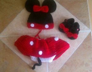 3pcs Minnie Mouse Newborn 3M Baby Toddler Set Outfit Crochet Knit Costume Photo