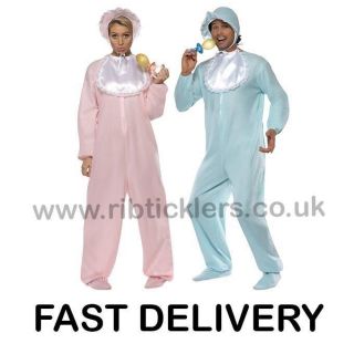 Baby Romper Costume Mens Ladies Bodysuit Pink Blue Big Baby Fancy Dress New