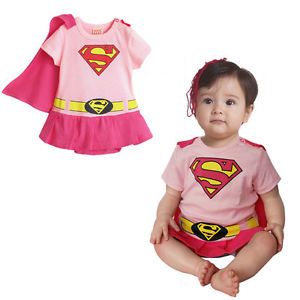 Baby Superman Toddler Girls Costume Romper One Piece Outfit Detachable Cape Pink