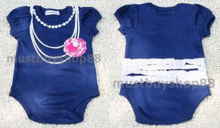 Baby Toddler Girl Necklace Flower Print Costume Tutu Blue One Pieces 3 18 Months