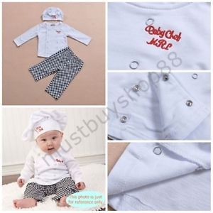 Cute Lovely Baby Boy Mini Chef Costume Outfits Top Pants Hat 12 18 Months