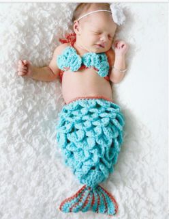 Baby Girl Toddler Infant Mermaid Knitted Costume Set Photo Photography Prop L14