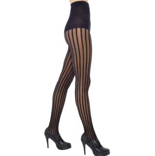 Striped Black Tights Sheer Vertical Stripes Up Down for Ladies Long Leg